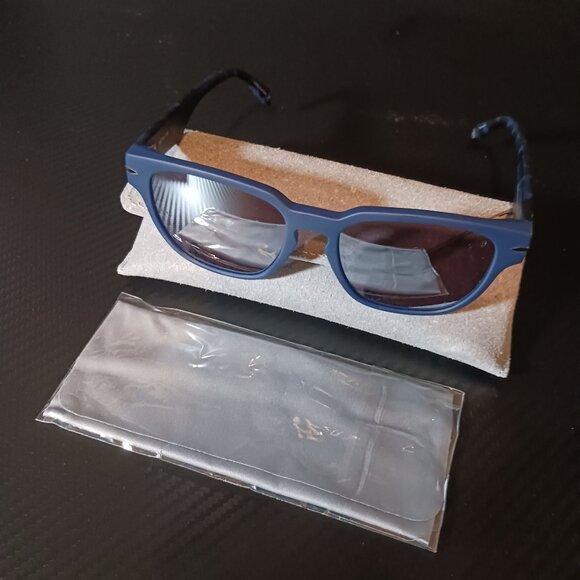 Mita Sustainable Eyewear Key West 55mm Square Sunglasses Black/Blue Mirrored - Picture 7 of 11